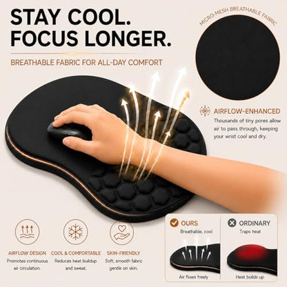 Ergonomic Mouse Pad with Wrist Rest, Large 12x8 inch, Black | Memory Foam, Dual-Slope Wrist Support, Non-Slip, For Office & Gaming