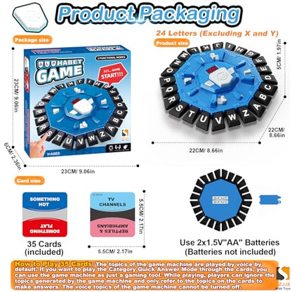 Word Game Family Board Games for Kids & Adults with 2 Modes,220 Topic Categories 24 Letters Pressing Games,Fun Fast-Paced Learning Game with English Pronunciation for Boys Girls Age 3+,35 Cards,Blue