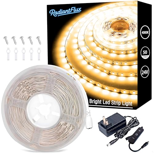4000K 50Ft LED Strip Lights, Dimmable Natural White Indoor Lighting - color: Neutral White, size: 50FT