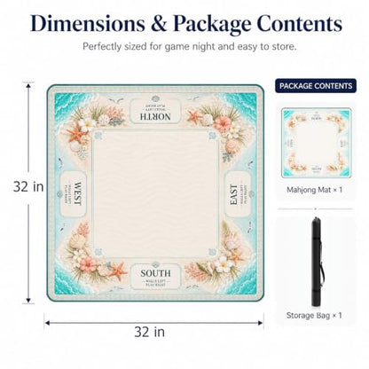 Beach Sea Shell Mahjong Mat,Non Slip American Mah Jongg Table Mat | 32in soft neoprene mah jongg mat reduces tile noise protects tabletops & packs easily for game nights or a thoughtful gift - color: 018