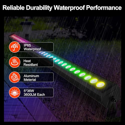 40-Inch Linkable LED Wall Washer Light Bar – Smart RGBCW Color Changing LED, Bluetooth & RF Remote Control, 2700K–6500K Tunable White, 16M Colors, 1–100% Dimmable, IP65 Waterproof - color: Linkable Smart RGB+Tunable White(2700-6500K)