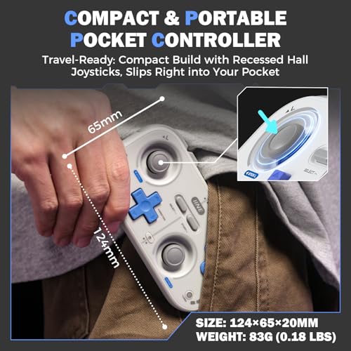 IINE Retro Pocket Wireless Game Controller – Compact Gamepad with Hall Effect Joysticks, Customizable Buttons, 1000Hz Polling Rate – Compatible with PC, Switch, Mobile, Steam Deck, Tablet (Black) - color: Black