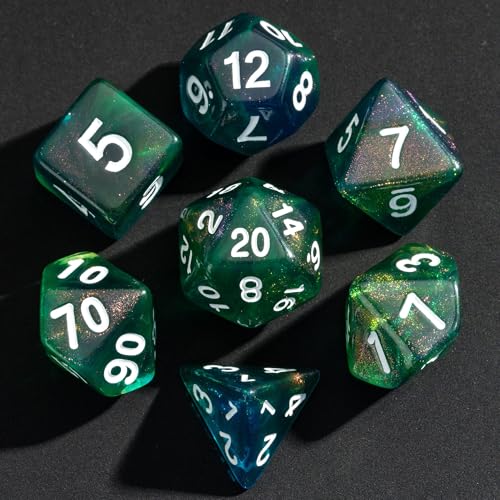 7-Die DND Dice Set Polyhedral Dice Set with a Leather Dice Bag, D&D Dice Set for RPG Table Games (Blue & Green) - color: Blue & Green