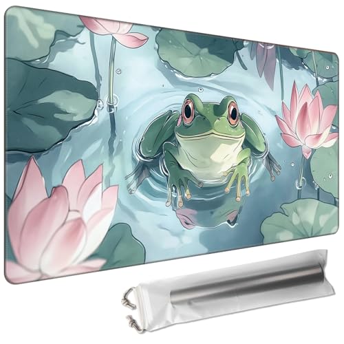 for TCG/MTG Playmat 27.5 x 15.7in Including Storage Bag | Smooth Surface & Non-Slip Rubber Backing | Stitched Edge Desk Pad & Card Game Mat, Frog in Pond - color: Frog in Pond, size: 27.5"×15.7" Regular