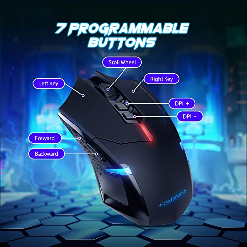 T-DAGGER Wireless Gaming Mouse- USB Cordless PC Accessories Computer Mice with LED Backlit, Ergonomic Gamer Laptop Mouse with 7 Silent Buttons, 5 Adjustable DPI Plug & Play for PC | T-DAGGER USB Cordless Gamer Mouse with 7 Silent Buttons and Plug & Play f
