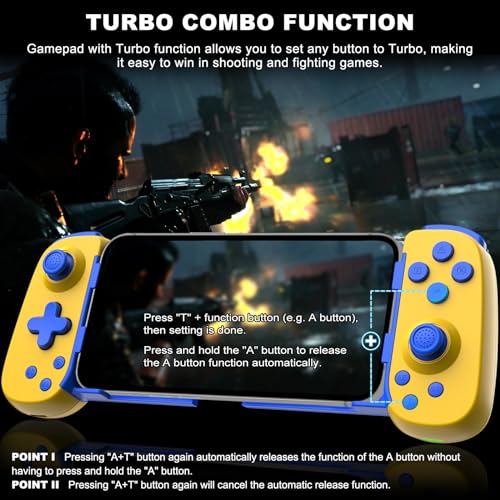 arVin Wireless Game Controller for iPhone 15/15 Plus/15 Pro/15 Pro Max/14/13/12/iPad/Android/Samsung Galaxy 23/22/21/Tablet/Switch/PS4/PC Gamepad with Hall Effect Joystick/Turbo/6-Axis Gyro/Vibration - color: Yellow&Blue, size: Standard Version(D6)