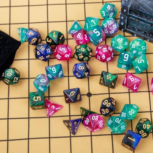 DND Dice Set 42 Pcs Polyhedral Dungeons and Dragons Rolling Dice for D&D RPG MTG Table Games Dice Bulk with Colorful Drawstring Bags and Dice Tray (Cartoon) - color: Cartoon