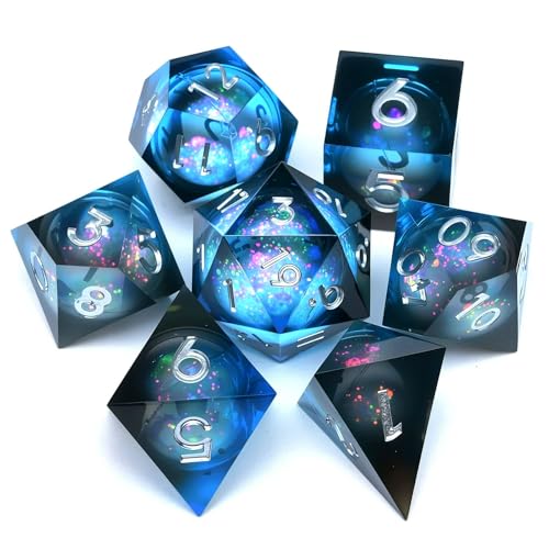 Dungeons and Dragons Liquid Core Dice Set D&D, Polyhedron DND Resin dice Set, Used for Role-Playing dice Magic Pathfinder Game DND dice Set (7 Pieces) - color: S Zhi + Black Orchid