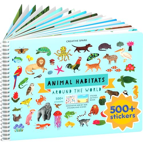 Animals Habitat 500+ Kids Sticker Book by Cupkin Toddler Airplane Travel Activity Coloring and Sticker Book, Road Trip Essentials, 12 Coloring Pages + 12 Scenes for Ages 2–8 Years - color: Animal Habitats