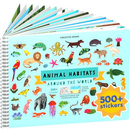 Animals Habitat 500+ Kids Sticker Book by Cupkin Toddler Airplane Travel Activity Coloring and Sticker Book, Road Trip Essentials, 12 Coloring Pages + 12 Scenes for Ages 2–8 Years - color: Animal Habitats
