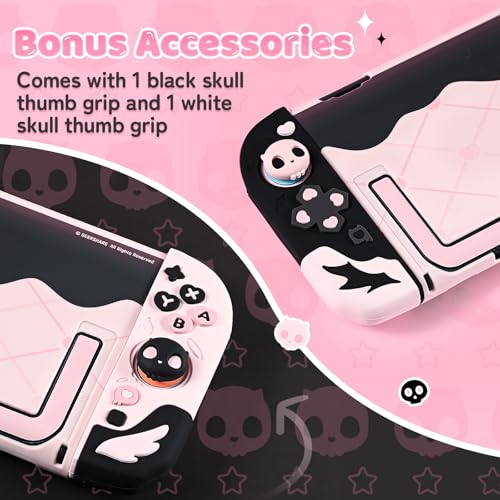 Geekshare Protective Case Set Compatible with switch 2, PC Back Plate with Silicone Joysticks Covers, Includes 2 Thumb Grips, Waterproof Protection - Sweetheart Skull (Black & Pink) - size: for Switch 2