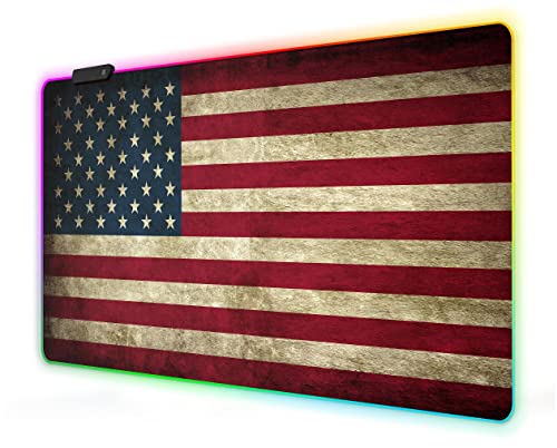 Meffort Inc RGB Gaming Mouse Pad - Large LED Gaming Mouse Mat with Custom Design Stitched Edges (23.6 x 13.7 Inch, USA Flag) - color: Usa Flag, size: 23.6 x 13.7 Inch