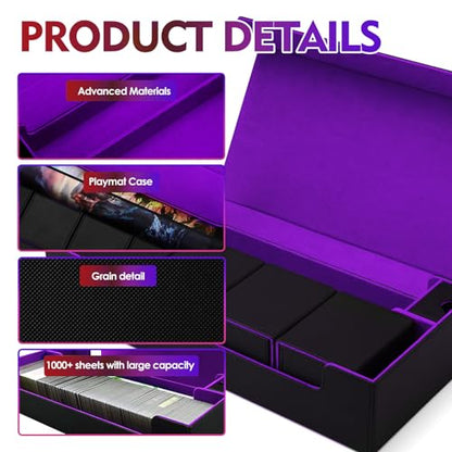Premium Trading Card Storage Case TCG Deck Box Holds 800+ Sleeved Cards for MTG, YuGiOh, Uno, Sport with Strong Magnet Closure (Black & Purple) - color: A-Black/Purple - 800 Cards