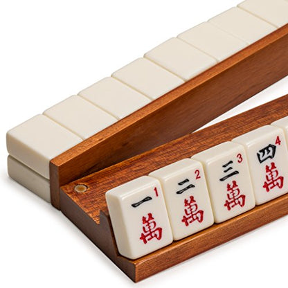 Yellow Mountain Imports Classic Chestnut Color Wooden Mahjong Game Racks with Pushers, 18 Inches - Set of 4 (Includes Magnetically Attached Mahjong Pushers) - color: Brown