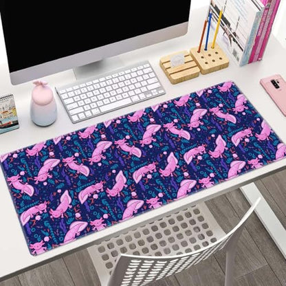 Axolotl Large Gaming Desk Mat - 31.5x11.8 inches Extended XL Big Cute Mouse Pad Waterproof with Non-Slip Base and Stitched Edges for Computer Keyboard - color: Axolotl