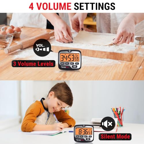 TempPro TM01 2-in-1 Kitchen Timers for Cooking with 12/24H Clock Mode | Magnetic Timer with Adjustable Alarm Volume, Digital Timer with Touch Backlight, Kids Timers for Classroom Teacher Supplies - size: Digital Timer 1 Pack