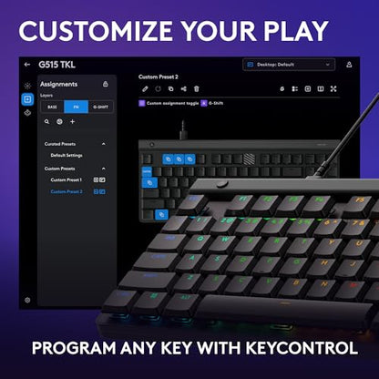 Logitech G515 TKL Gaming Keyboard (Tactile) - Black | Fully customizable, double-shot PBT keycaps, brown switches - color: Black, style: Wired