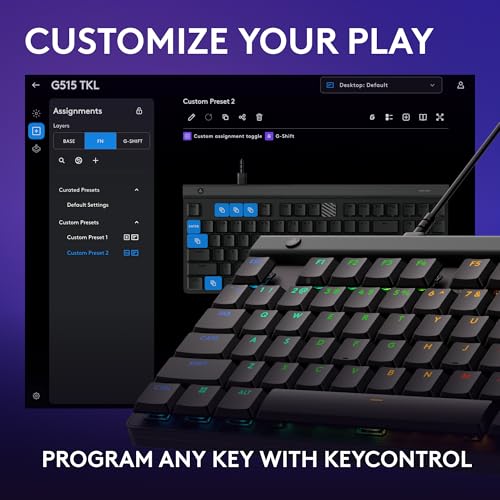 Logitech G515 TKL Gaming Keyboard (Tactile) - Black | Fully customizable, double-shot PBT keycaps, brown switches - color: Black, style: Wired