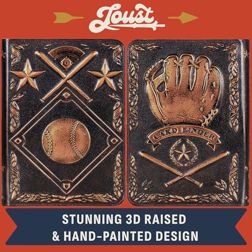 Baseball Card Binder - Stunning 3D Raised & Hand Colorwashed PU Leather Binder - 9 Pocket Album w Zipper - 360 Side Loading Sleeves Book for Baseball Trading Cards - Works with Topps, Bowman, Panini.. - color: Iconic Design