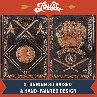 Baseball Card Binder - Stunning 3D Raised & Hand Colorwashed PU Leather Binder - 9 Pocket Album w Zipper - 360 Side Loading Sleeves Book for Baseball Trading Cards - Works with Topps, Bowman, Panini.. - color: Iconic Design