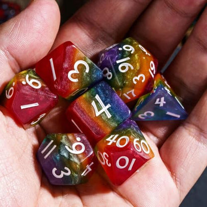 Rainbow DND Dice Set D&D Glitter Polyhedral Dice for Tabletop Games | Leather Storage Bag, DM Gift, for Dungeons and Dragons Role Playing Games - color: Rainbow