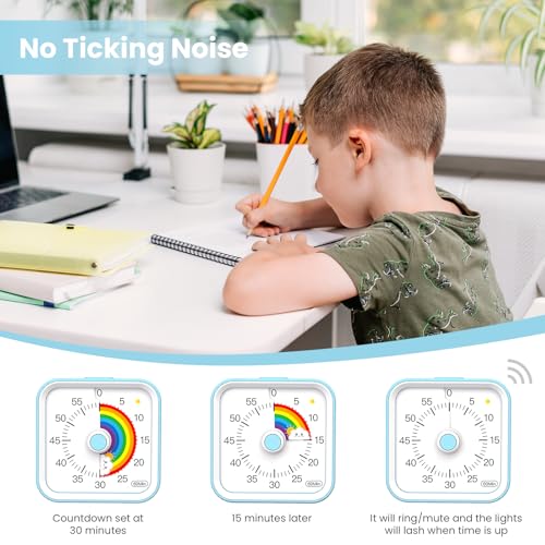 Visual Timer for Kids, Rainbow Timer with Pause Function, Blue | Cute Silent Timer for Classroom, ADHD, Kitchen, Toddlers, Study, Alarm 3 Volume Levels, Light Indicator, Easy to Use - color: Rainbow Blue