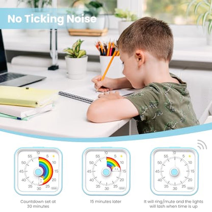 Visual Timer for Kids, Rainbow Timer with Pause Function, Blue | Cute Silent Timer for Classroom, ADHD, Kitchen, Toddlers, Study, Alarm 3 Volume Levels, Light Indicator, Easy to Use - color: Rainbow Blue
