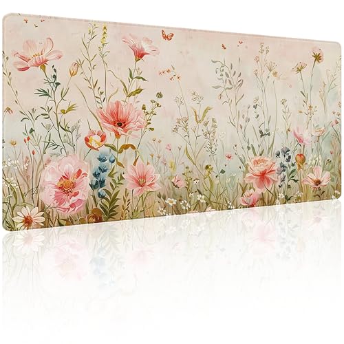 31.5”x11.8”Large Gaming Mouse Pad for Desk, Mouse Mat with Seamed Edges, Waterproof Desk Pad, Non-Slip Rubber Base, Keyboard Pad Computer Mat, Big XL Mousepad-Flower Wild Grasses - color: Flower Wild Grasses