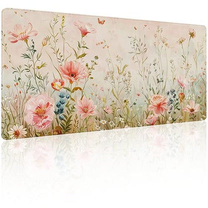 31.5”x11.8”Large Gaming Mouse Pad for Desk, Mouse Mat with Seamed Edges, Waterproof Desk Pad, Non-Slip Rubber Base, Keyboard Pad Computer Mat, Big XL Mousepad-Flower Wild Grasses - color: Flower Wild Grasses