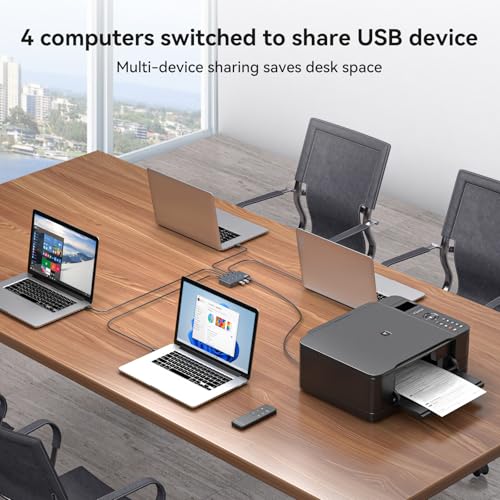 USB 3.0 Switch Selector 4 Computers Share 4 Port USB A Devices for Mouse Keyboard Printer Scanne with Wireless Remote Control and Cable Included - color: Light Grey