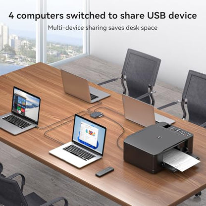 USB 3.0 Switch Selector 4 Computers Share 4 Port USB A Devices for Mouse Keyboard Printer Scanne with Wireless Remote Control and Cable Included - color: Light Grey