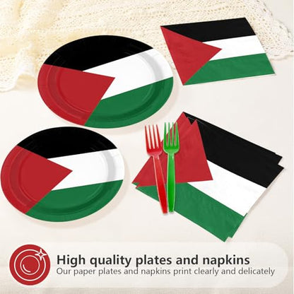 96 Pcs Palestine Flag Palestinian Party Decorations Serves 24 | Palestinian Paper Plates and Napkins Palestine Theme Tableware Set for Soccer Events Country Decoration Sports Party Supplies - style: Palestine Themed Plates m