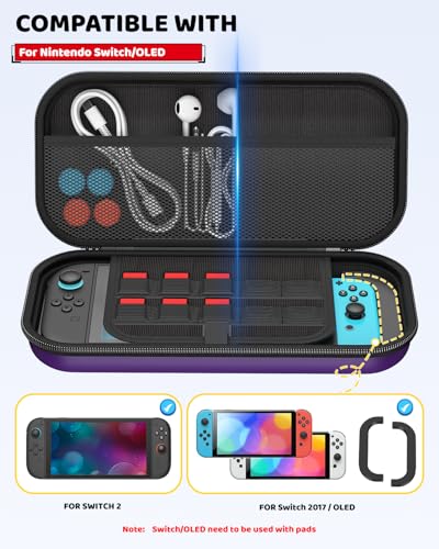Switch 2 Slim Hard Shell Carry Case for Nintendo Switch 2 2025/Switch/OLED | Hard Shell Carrying Case with Soft Lining, 10 Card Slots, Durable Ballistic Nylon, Soft Silicone Handle, Switch2 Carry Case - color: Purple