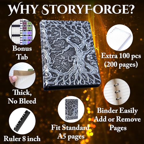 Notebook Journal, Refillable Binder for DND - 3D Tree of Life Design (A5) | A5 400 Pages (200 Sheets), Perfect for Dungeons and Dragons (D&D), Bonus Tabs and Ruler, for Players and DM's - color: Silver