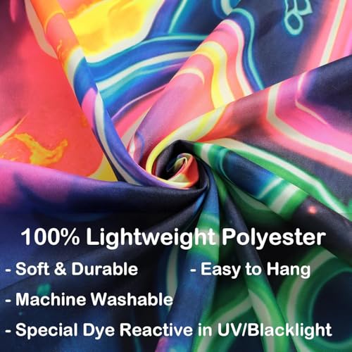 Manicer Blacklight Gaming Tapestry, Cool Neon Game Controller Wall Hanging for Boys Teens, UV Reactive GAME OVER Abstract Art 3D Gaming Poster Tapestries for Bedroom, Play Room - 59.1" x 80" - size: 80"L x 59.1"W