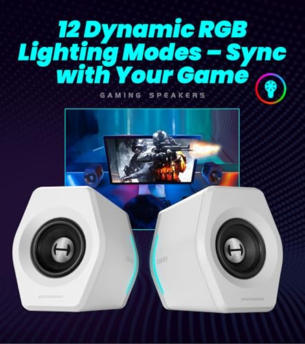 Edifier Hecate RGB Gaming Speakers, 32W Peak Power, Bluetooth 5.1, Game/Movie/Music Modes, 12 RGB Lighting Effects, Compact Design for PC/PS4/Desktop - White | Game/Movie/Music Modes, 12 RGB Lighting Effects, Compact Design for PC/PS4/Desktop, 2.75" Full-