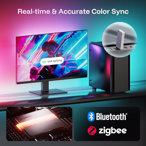 Calefo RGBCW PC Gaming Ambient Lighting Kit for 24-27 Inch, USB Sync Dongle, Bar Light & Monitor Backlight, Color Sync for Games, Movies, Music,Plug and Play,Windows 10/11 & Mac Compatible.