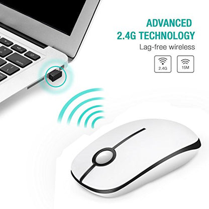 VssoPlor Wireless Mouse, 2.4G Slim Portable Computer Mice with Nano Receiver for Notebook, PC, Laptop, Computer-Black and White - color: Black and White