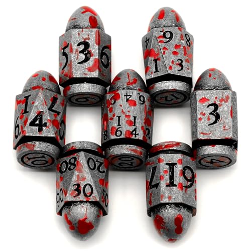 Bullet Dice Set, DND Dice Metal Revolver，ZHOORQI D6 Gun Dice Gifts for D and D, RPGs(7-Blood Silver) - color: 7bullet-blood Silver