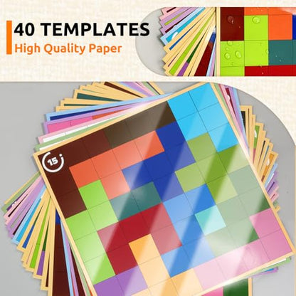 Wooden Memory Matching Game for Adults with Dementia, 13 Pieces | 20 Double-Sided Cards, 40 Patterns, 3 Levels, 8.27 x 8.27 in Board, Easy-Grip Sanded Tiles, Divided Storage Bag