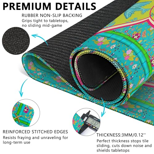 Mahjong Mat with Carrying Bag and 3 Dice, 31.5" X 31.5" Noise Reduction Mahjong Table Cover, Non Slip Gaming Mat for Board Tile Games Poker Card Dominoes, Mahjong Gifts for Women Mahjong Accessories - color: A0201