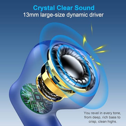 Wireless Earbuds, Bluetooth 5.4 Earbuds Stereo Bass, Bluetooth Headphones in Ear Noise Cancelling Mic, Earphones IP7 Waterproof Sports, 32H Playtime USB C Charging Case Blue Ear Buds for Android iOS - color: Glossy Blue