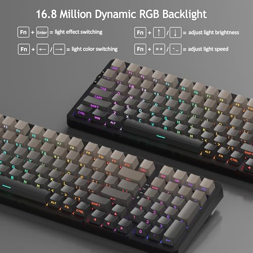 MageGee LIGHT100 Wireless Creamy Keyboard, Gasket Structure Hot Swappable, 2.4G/USB-C/BT5.0 RGB Backlit Mechanical Gaming Keyboard for Win/Mac/PC, 8000mAh Battery, Side Printed PBT Keycap, Black - color: Black/Blue Whale Switch