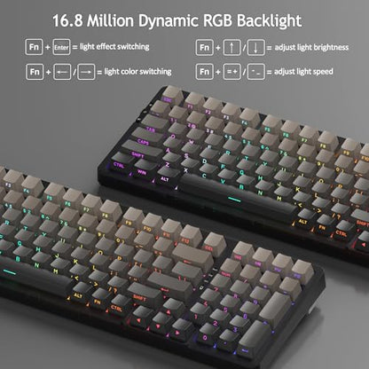 MageGee LIGHT100 Wireless Creamy Keyboard, Gasket Structure Hot Swappable, 2.4G/USB-C/BT5.0 RGB Backlit Mechanical Gaming Keyboard for Win/Mac/PC, 8000mAh Battery, Side Printed PBT Keycap, Black - color: Black/Blue Whale Switch