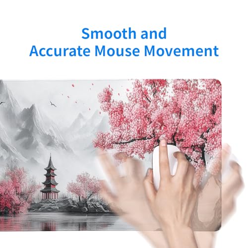 Retro Cherry Blossoms Mouse Pad 31.5x11.8 Inch White Full Desk Japanese Mousepad Extended Large Non-Slip Rubber Base Waterproof Big Keyboard Mat with Stitched Edges for Gaming and Office - color: Retro Cherry Blossoms