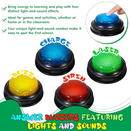 8-Pack Game Buzzers for Trivia Games – Classroom Quiz Buzzers with Lights & Sounds for Learning, Parties & Family Fun