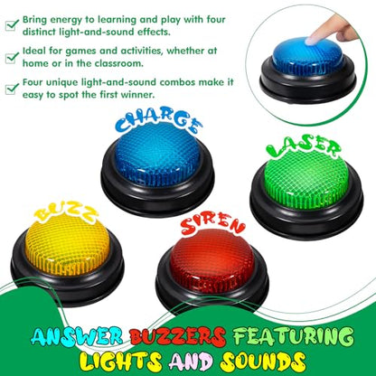 8-Pack Game Buzzers for Trivia Games – Classroom Quiz Buzzers with Lights & Sounds for Learning, Parties & Family Fun