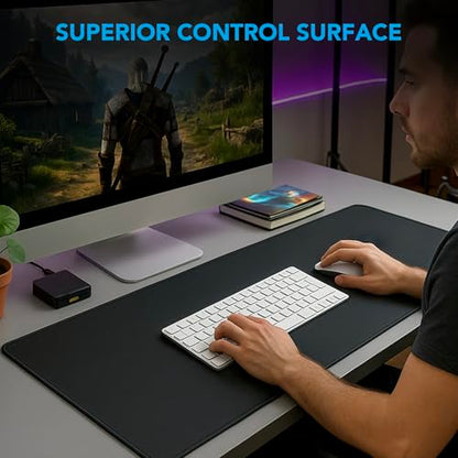 Large Mouse Pad Gaming, 31.5" x 15.7" Desk Mat with Non-Slip Rubber Base | Gaming Mousepad with Stitched Edges, Waterproof XXL Computer Long Keyboard Mouse Mat for Gamer, Office & Home, Black - color: Black, size: 31.5 inches x 15.7 inches