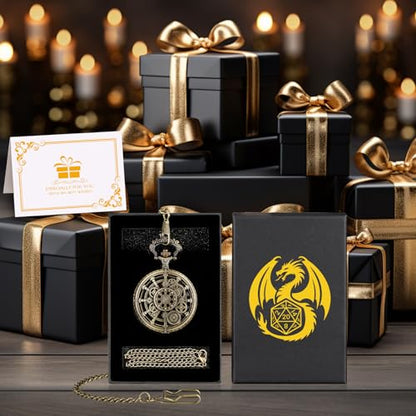 Mini DND Dice Set with Steampunk Hollow Gear Pocket Watch Shell Case, 7pcs Polyhedral Metal D&D Dice, DND Gifts with Gift Box for DND Fans, Role Playing Board Games Accessories - color: Bronze