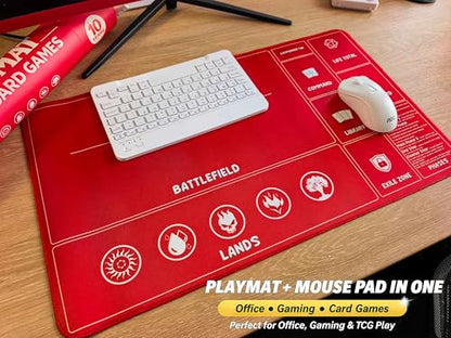 Card Game Playmat for MTG, TCG with Storage Tube Case – 2 Pack Trading Card Games Playmat with Zones & Phase Guide for Beginner Causal Player, Compatible with MTG Commander & TCG Play - Red/Green - color: Red+green